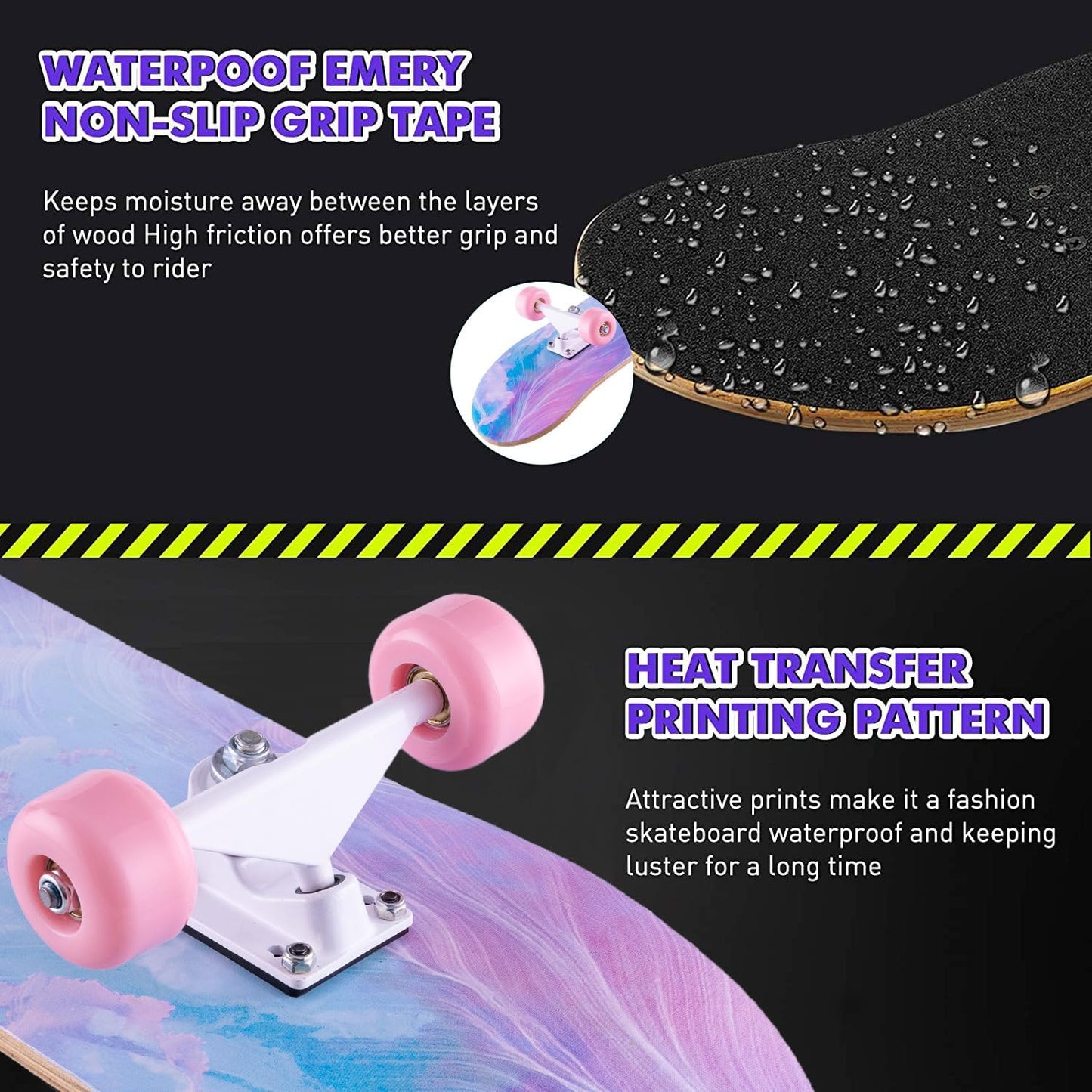 Skateboard,31 x 8 inch Complete Skateboards for Beginners,8 Layer Maple Concave Cruiser Trick Skate Board for Kids,Teens,Adults