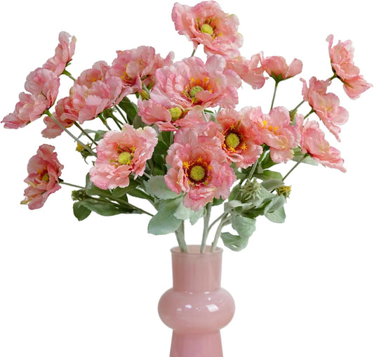 Artificial Poppies Flowers, Fake Flowers 5 Stems for Home Decor 19.7inches Silk Flowers Realistic Arrangement (Peach)