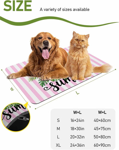 Summer Botanical Doormat Bath Mat Quick Dry Non Slip Rug with Rubber Tropical Plants Pink Stripe Water Absorbing Mat for Bathroom Kitchen Front Door Laundry Room 24" x 16"