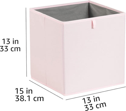 Amazon Basics Collapsible Cube Organizer Bins, Closet Storage Organizer Baskets for Shelves, Space-Saving, 13" x 15" x 13", Peony Pink, Pack of 6