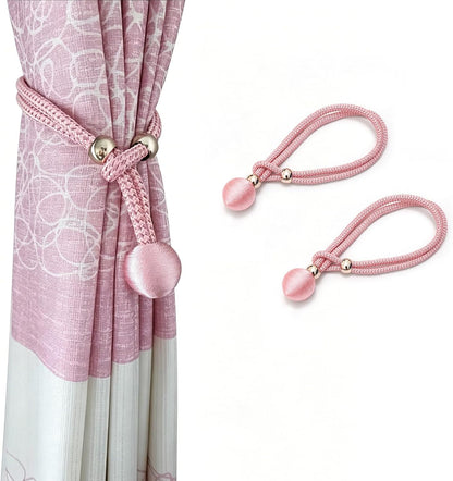 2pcs Fabric Curtain Tiebacks, Windows Curtain Hold Back for Home Essential Bedroom Living Room, Circular Rope Holder, Pink