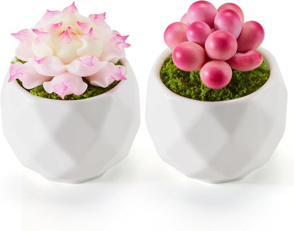 Set of 2 Artificial Succulent Plants Potted - Small Fake Succulents Handmade for Home Decor, Pink Desk Accessories, Dorm Decor