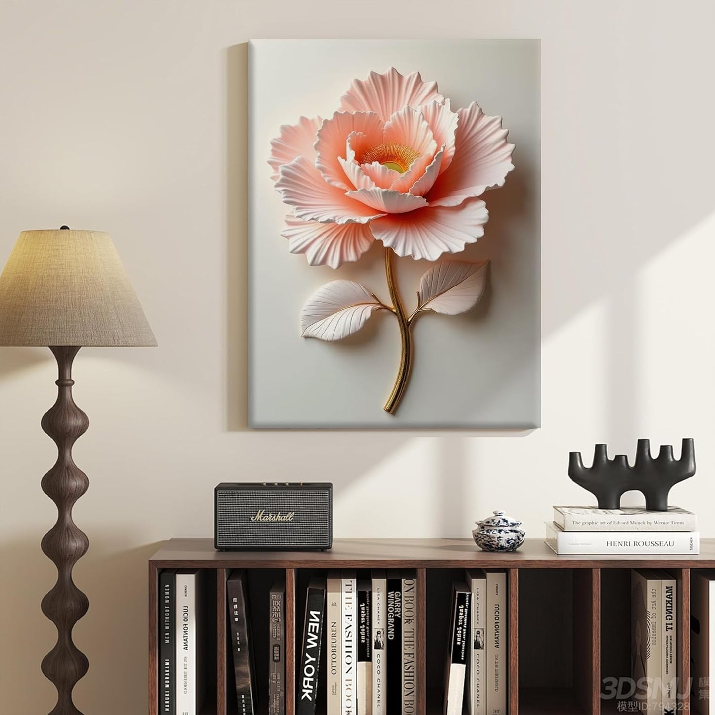 Framed 3D Peach Peony Floral Canvas Wall Art plant Wall Decor pictures Elegant Flower Poster Prints for Living Room Bedroom Bathroom Modern Home Decoration