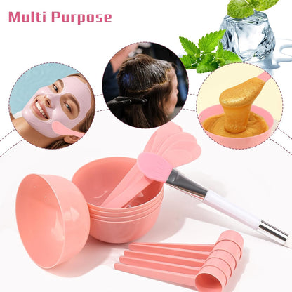 Face Mask Mixing Bowl Set, 16 Pcs DIY Facemask Mixing Tool Kit with Facial Mask Bowl Stick Spatula Silicone Brush (Pink)