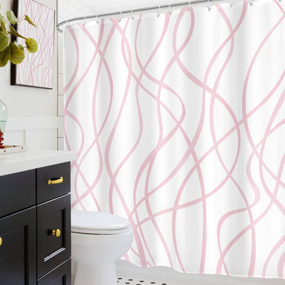 Glawry Pink Striped Shower Curtain 72Wx72L Inches, Abstract Pink and White Shower Curtains for Bathroom, Modern Minimalist Simple Aesthetic Girly Bathroom Curtains Waterproof Fabric 12 Hooks