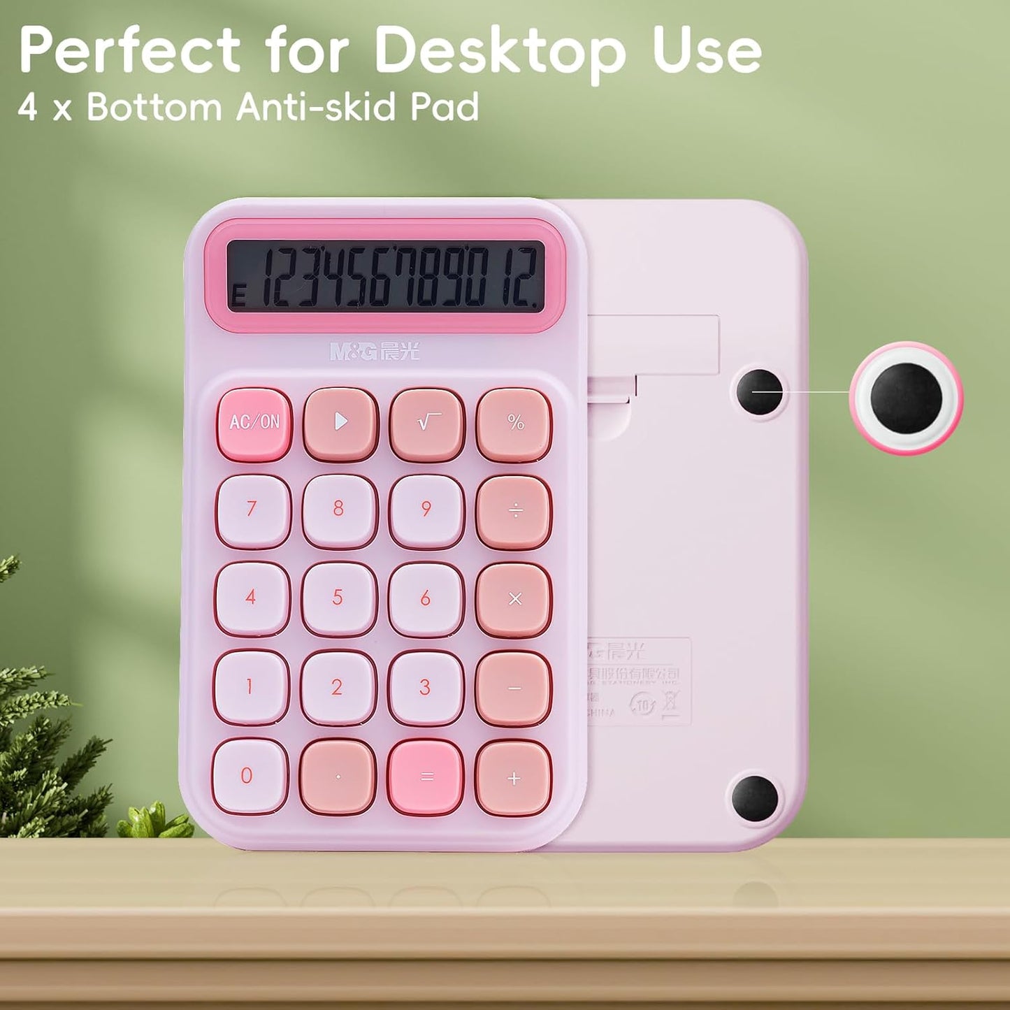 M&G Mechanical Switch Calculator, 12 Digits, Large LCD Display and Big Buttons, Cute Pink Desktop Calculator for Office, Home, School (Battery Included)