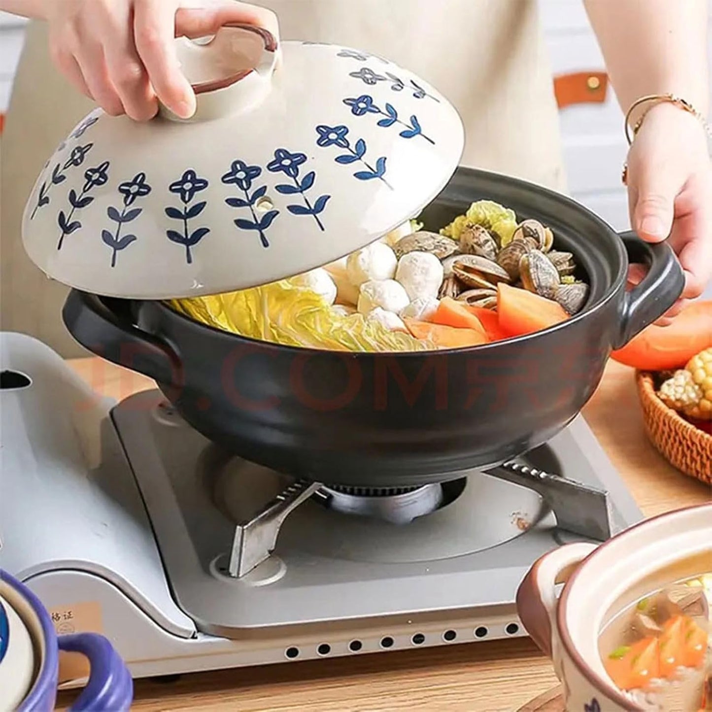 Ceramic Casserole, Japanese Clay Pot Donabe Stone Rice Pot With Lid, Earthen Pot Stockpot Ceramic Casserole Cooker Healthy Cookware Stove Pot Soup Hot(Pink,1.5L)