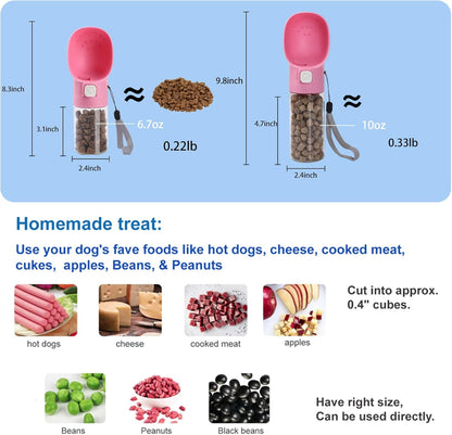 Colorday Handheld Dog Treat Dispenser Built-in Clicker & Treat Pouch, Hand Feeder for Puppy Training Walking Hiking Traveling (6.7 OZ, Pink)