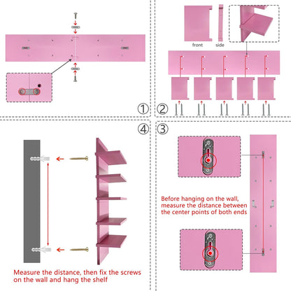 YEXEXINM 5 Tier Wall Shelf Unit - Narrow Smooth Laminate Finish - Vertical Column Wall Decor Mount Floating Storage Home Decor Organizer Tall Tower Utility Shelf for Bedrooms, Living Rooms(Pink)…