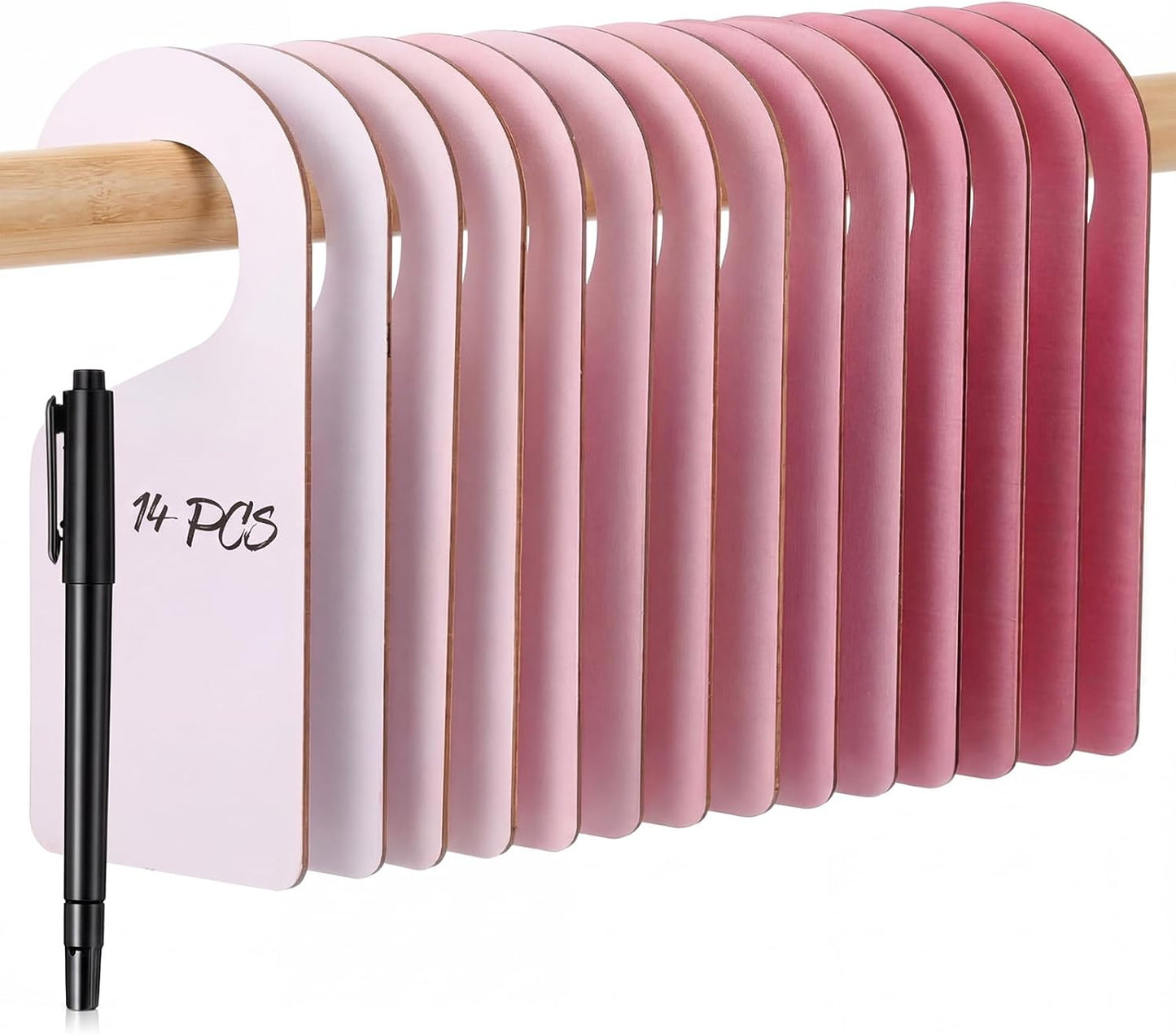 Patelai 14 Pcs Blank Wooden Clothing Rack Divider with Marker Pen Closet Blank Organizers Hanger Separators Hanging Closet Divider for Home Nursery Clothes(Pink)