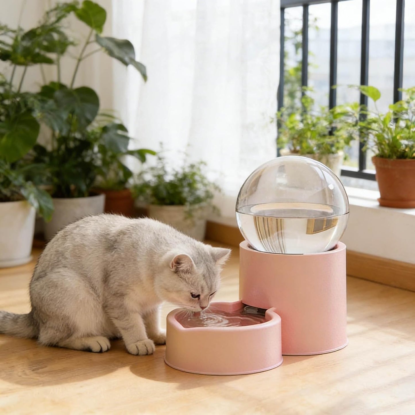 Automatic Cat Water Dispenser - Pet Water Fountain for Cats Dogs, Automatic Drinking Bowl for Puppies Kittens Pets (Pink)