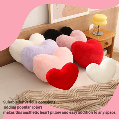 CANGHI 2 Pcs Heart Pillows Pink White Love Heart Shaped Throw Pillows Valentines Wedding Anniversary Faux Rabbit Fluffy Decorative Cushions for Livingroom Bed Sofa Car Couch Home Decor Aesthetic