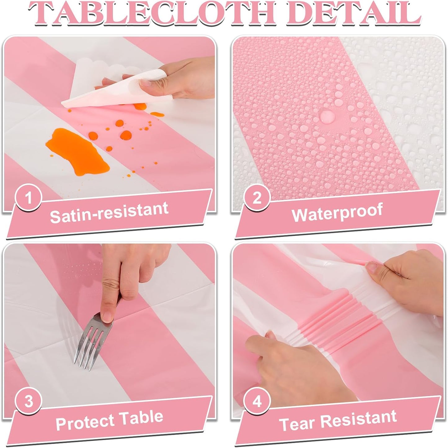 3 Pack Pink Striped Tablecloth, 54 x 108Inch Pink and White Striped Tablecloth Pink Carnival Theme Party Decorations Waterproof Plastic Table Cloth for Birthday Picnic Baby Shower Wedding Halloween