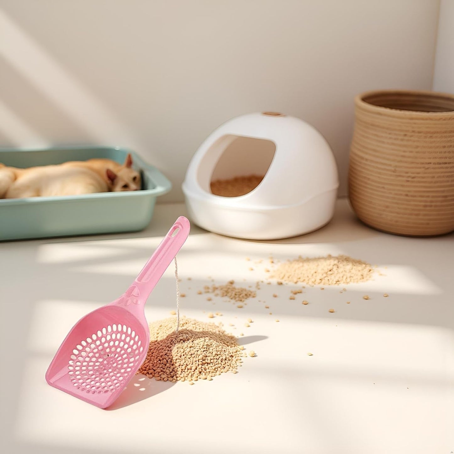 Jowxsx Pink Plastic Cat Litter Scoop Pet Care Sand Waste Scooper Shovel Hollow Cleaning Tool Pet Supplies Easy to Clean Cat Litter Scoops