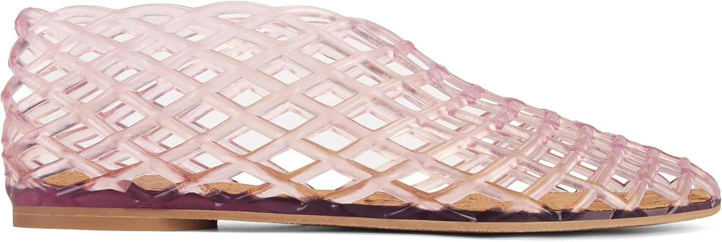 Jelly Mesh Ballet Flats for Women Clear Hollow Jellies Flat Sandals Round Toe Slip On Beach Balleria Flat Shoes