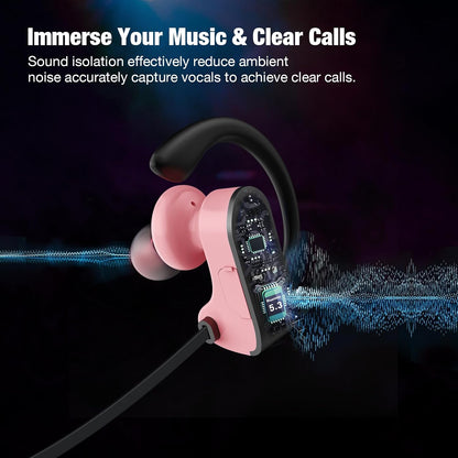 JOYWISE Bluetooth Headphones, Wireless Headphones 16H Playtime Wireless Earbuds with Mic Stereo in-Ear Earphones, IPX7 Waterproof Sports Ear Buds Sound Isolation Headsets for Running, Workout Pink