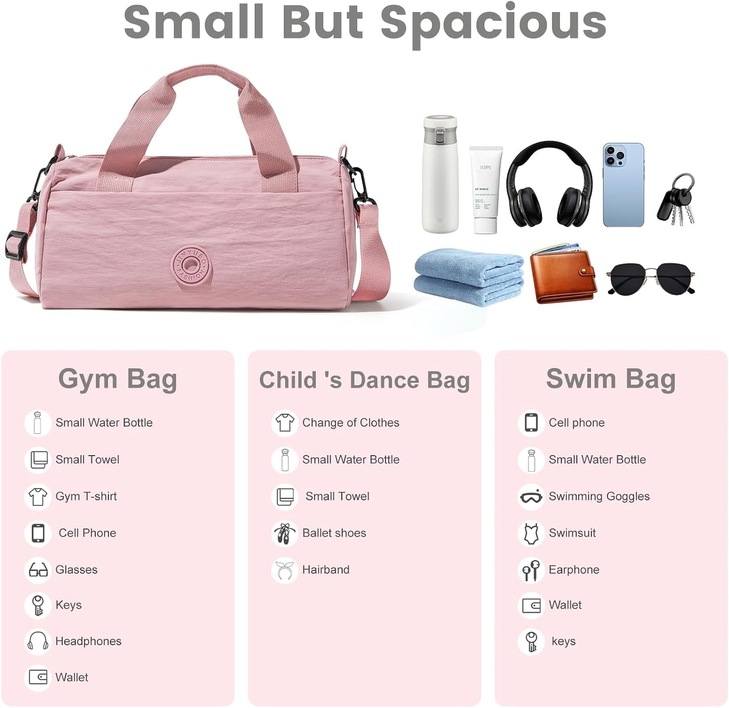 Mini Gym Bag for Women Men, Travel Gymnastics Sports Dance Ballet Samll Duffle Bag Gym Tote Organizer with Toiletry Pouch (Pink with Toiletry Bag)