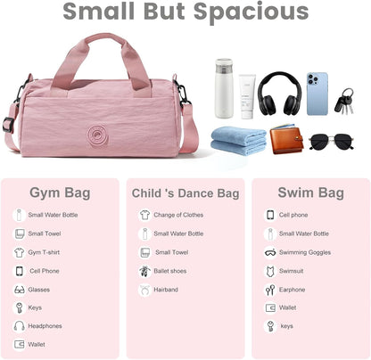 Mini Gym Bag for Women Men, Travel Gymnastics Sports Dance Ballet Samll Duffle Bag Gym Tote Organizer with Toiletry Pouch (Pink with Toiletry Bag)