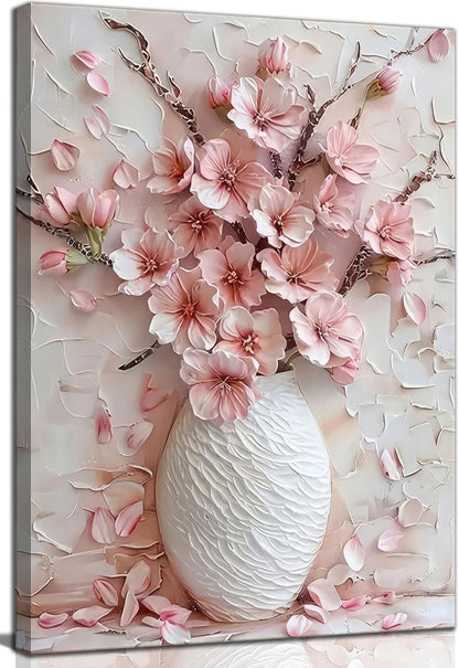 Pink Floral Canvas Wall Art sakura Flowers Botanical painting Decor Pictures Cherry blossoms Posters Prints for Living Room Classroom Bedroom office corridor bathroom Decoration