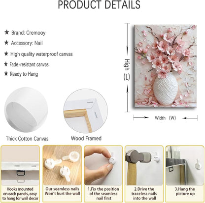 Pink Floral Canvas Wall Art sakura Flowers Botanical painting Decor Pictures Cherry blossoms Posters Prints for Living Room Classroom Bedroom office corridor bathroom Decoration