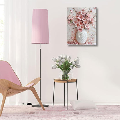 Pink Floral Canvas Wall Art sakura Flowers Botanical painting Decor Pictures Cherry blossoms Posters Prints for Living Room Classroom Bedroom office corridor bathroom Decoration