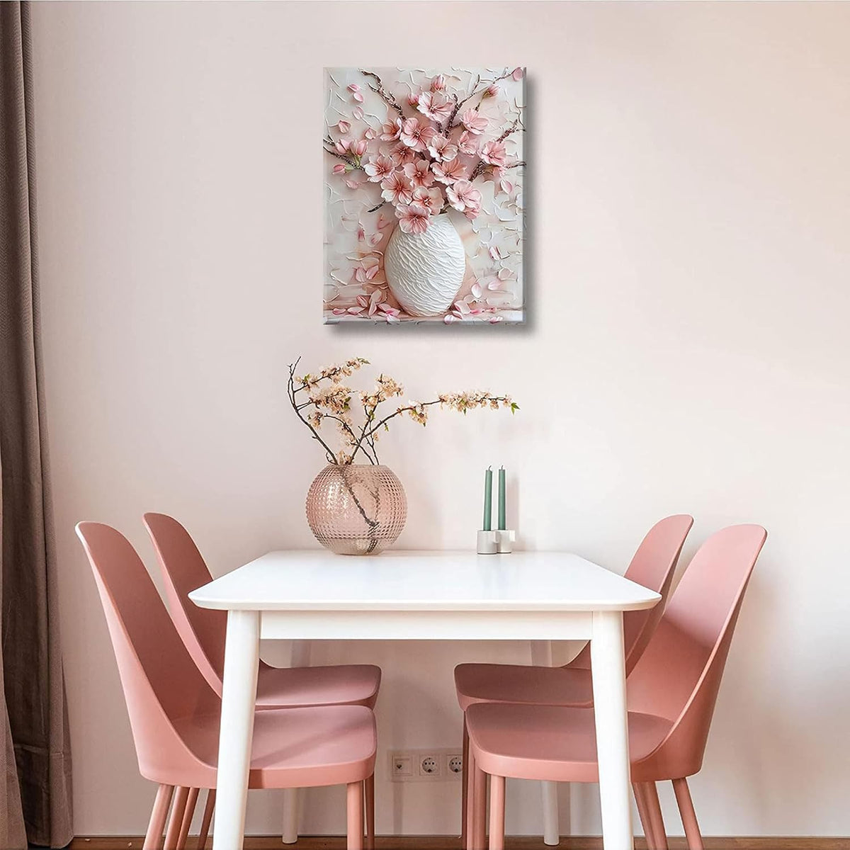 Pink Floral Canvas Wall Art sakura Flowers Botanical painting Decor Pictures Cherry blossoms Posters Prints for Living Room Classroom Bedroom office corridor bathroom Decoration