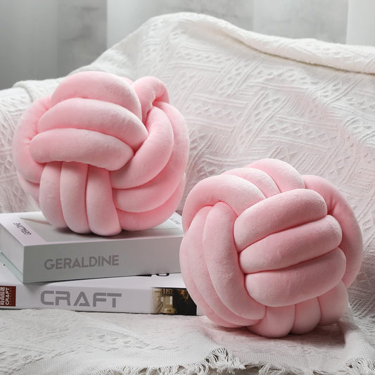 Namalu 2 Pieces Knot Ball Pillows Round Plush Aesthetic Cushion Pillows Soft Stress Relieving Cute Decorative Knotted Pillows for Kids Bed Sofa Bedroom Decor (Light Pink, 7.87 Inches)