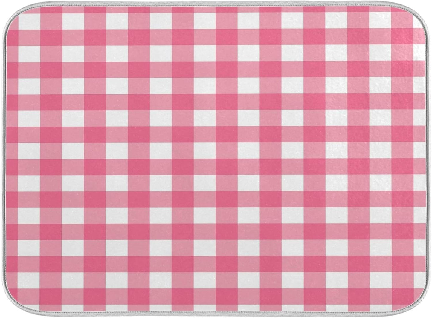 Microfiber Dish Drying Mat, Buffalo Check Plaid Absorbent Dish Drying Rack Pads Kitchen Counter Mat 18Inch X 24Inch Pink White Tartan Pattern Checkered Heat Resistant Sink Mat Dish Draining Mat