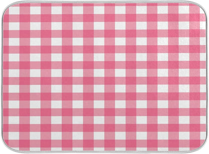 Microfiber Dish Drying Mat, Buffalo Check Plaid Absorbent Dish Drying Rack Pads Kitchen Counter Mat 18Inch X 24Inch Pink White Tartan Pattern Checkered Heat Resistant Sink Mat Dish Draining Mat