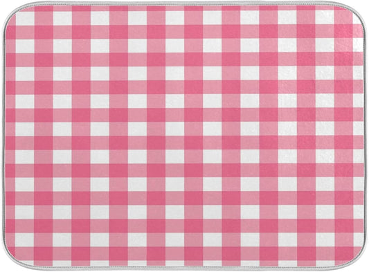 Microfiber Dish Drying Mat, Buffalo Check Plaid Absorbent Dish Drying Rack Pads Kitchen Counter Mat 18Inch X 24Inch Pink White Tartan Pattern Checkered Heat Resistant Sink Mat Dish Draining Mat