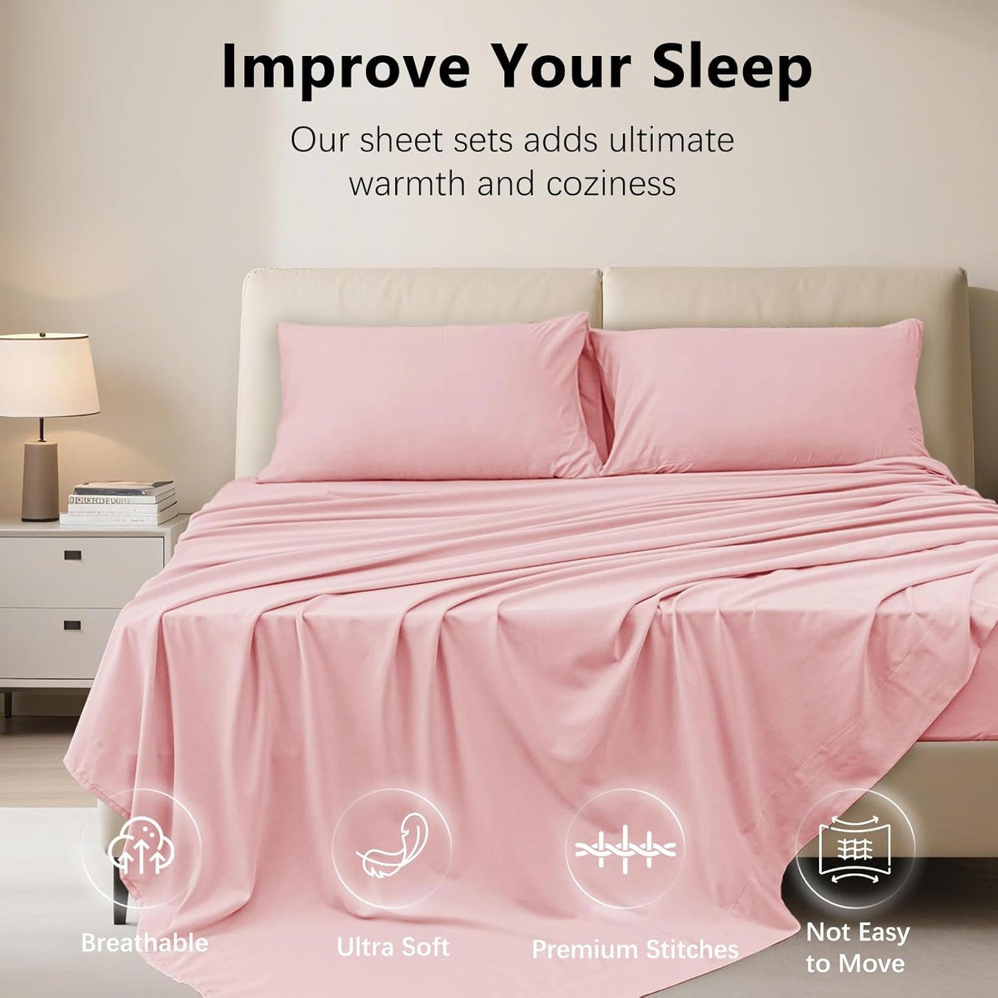 Twin Size 4 Piece Sheet Set - Hotel Luxury Bedding for Twin Size Bed - Soft and Breathable Bed Sheets Set - Deep Pocket Sheets,Wrinkle & Fade Resistant(Twin, Baby Pink)