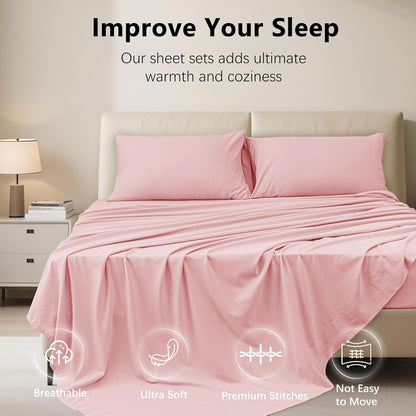 Twin Size 4 Piece Sheet Set - Hotel Luxury Bedding for Twin Size Bed - Soft and Breathable Bed Sheets Set - Deep Pocket Sheets,Wrinkle & Fade Resistant(Twin, Baby Pink)