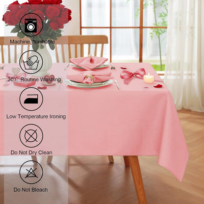 SASTYBALE Pink Faux Linen Tablecloth 52x70 Inch Rectangle | Spill-Proof, Stain Resistant, Wrinkle-Free Fabric for Mother's Day Romantic Dinner, Kitchen & Wedding Party Decorative Cover
