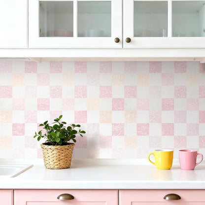 Pastel Checkered Wallpaper Peel and Stick Pink White Purple Yellow Retro Checkered Plaid Wallpaper Prepasted Rolls Geometric Checkerboard Contact Paper for Walls Bedroom Removable 17.5x80