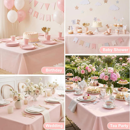 6 Pack Plastic Light Pink Tablecloths, 54 X 108Inch Disposable Spring Tablecloth Scalloped Pink Table Cloth for Rectangle Tables Table Cover for Girls Birthday Baby Bridal Shower Tea Party Wedding