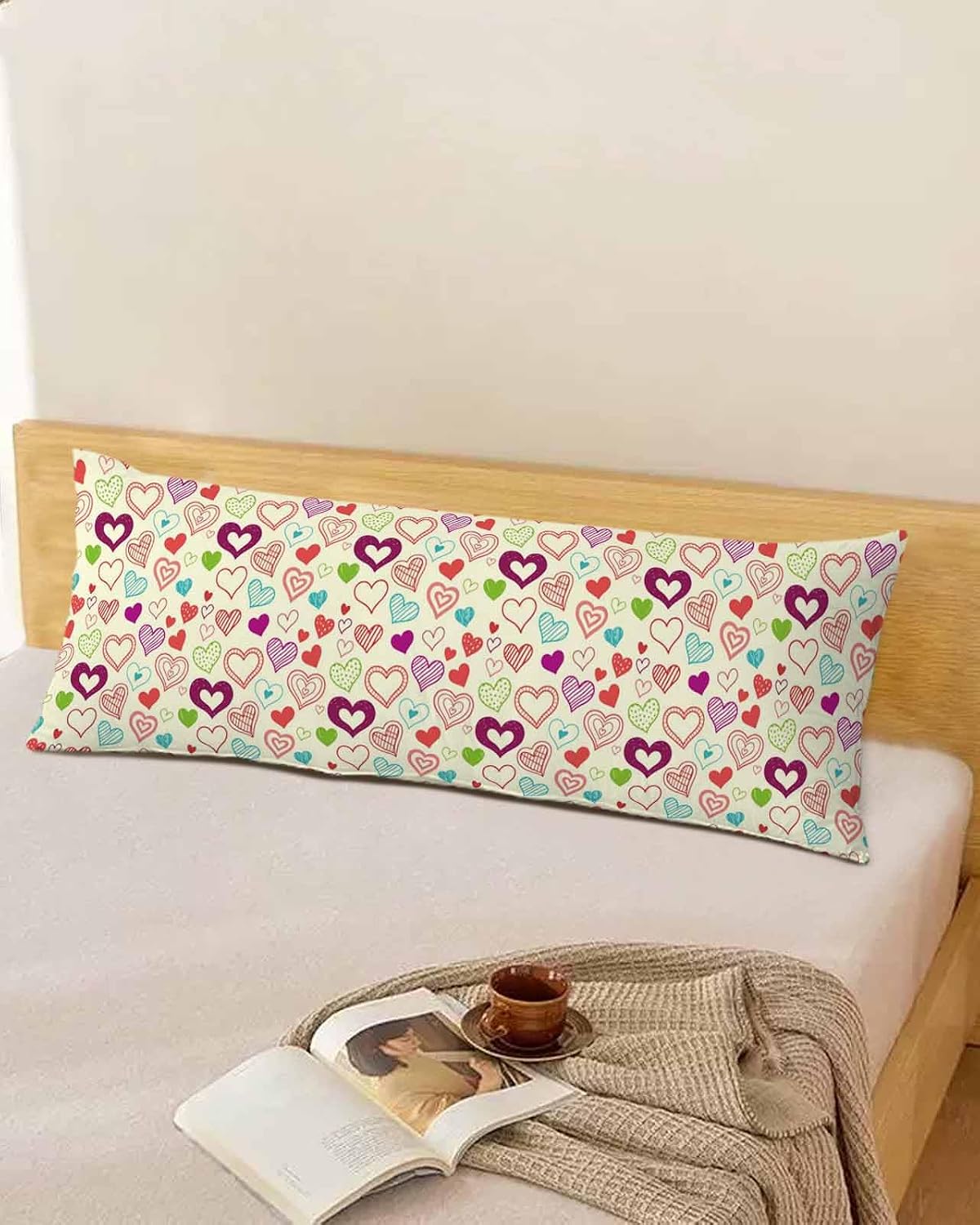Valentine's Day Throw Pillow Covers, Heart Love Modern Country Light Yellow Soft Breathable Pillow Cases with Invisible Zipper for Sleeping, Long Body Pillowcases for Couch Bed Sofa Chair 20x54 Inches
