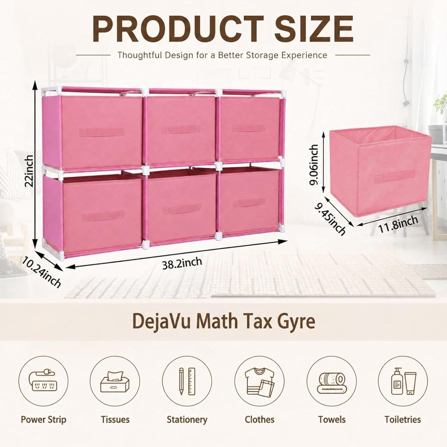 Geetery Under Dorm Bed Cube Organizer Shelf with 6 Cube Fabric Storage Organizer Bins with Handle Dorm Under Bed Closet Drawer for College Essentials Nursery Bedroom Living Room(Pink)