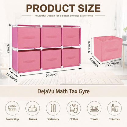 Geetery Under Dorm Bed Cube Organizer Shelf with 6 Cube Fabric Storage Organizer Bins with Handle Dorm Under Bed Closet Drawer for College Essentials Nursery Bedroom Living Room(Pink)