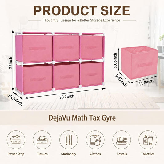 Geetery Under Dorm Bed Cube Organizer Shelf with 6 Cube Fabric Storage Organizer Bins with Handle Dorm Under Bed Closet Drawer for College Essentials Nursery Bedroom Living Room(Pink)