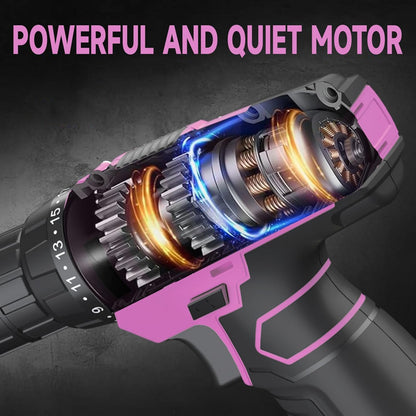 PULITUO 12V Pink Cordless Drill Set Power Drill Kit with Battery and Charger,electric drill home improvement,3/8-Inch Keyless Chuck,Built-in LED,21+1 Torque Setting