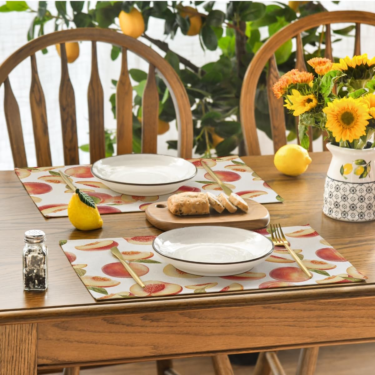 Artoid Mode Peach Fruit Summer Placemats Set of 4, 12x18 Inch Seasonal Spring Holiday Table Mats for Party Kitchen Dining Decoration