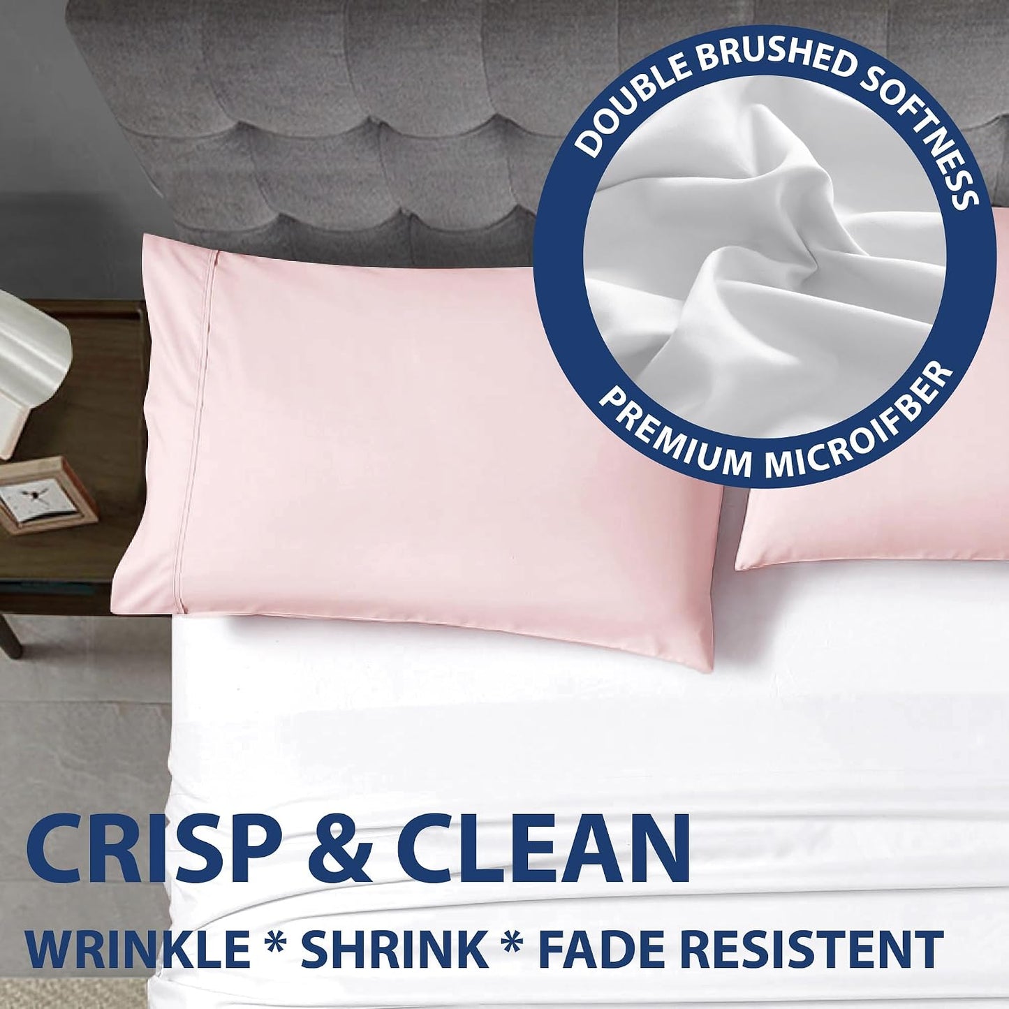 Cathay Home Hospitality 2-Piece Standard Pillowcase Set Hotel Collection - Twin, Twin XL, Full, Queen - Wrinkle & Fade Resistant Double Brushed Ultra Soft Microfiber - Blush, Standard (20" x 30")
