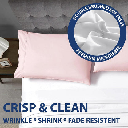 Cathay Home Hospitality 2-Piece Standard Pillowcase Set Hotel Collection - Twin, Twin XL, Full, Queen - Wrinkle & Fade Resistant Double Brushed Ultra Soft Microfiber - Blush, Standard (20" x 30")