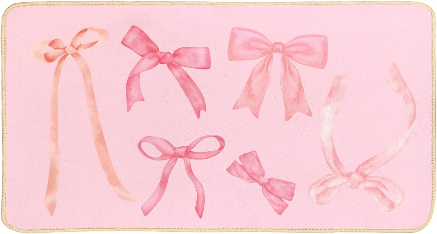 Coquette Pink Bow Welcome Mat Floor Mats, Pink Kitchen Bathroom Doormat, Indoor Front Door Bathroom Bow Decor, Gifts for Teen Girls, 30 x 16 Inch