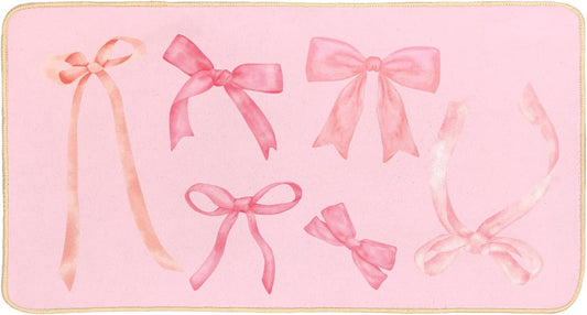 Coquette Pink Bow Welcome Mat Floor Mats, Pink Kitchen Bathroom Doormat, Indoor Front Door Bathroom Bow Decor, Gifts for Teen Girls, 30 x 16 Inch
