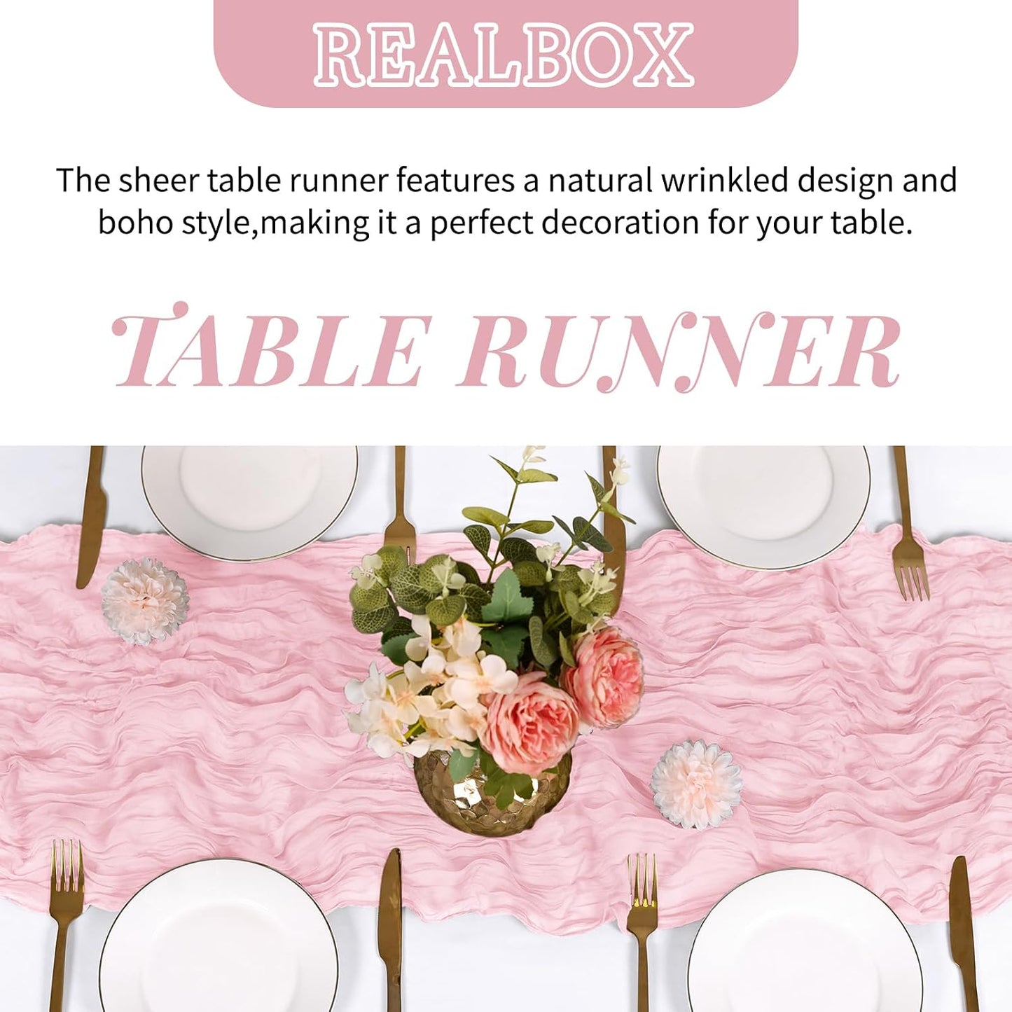 6 Pack Light Pink Cheesecloth Table Runner 17x108 Inch Semi Sheer Boho Gauze Cheese Cloth Fabric Table Runners Table Decor for Wedding Party Baby Shower Birthday Home Decor Garden Farmhouse