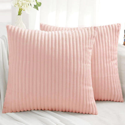Simmore Decorative Summer Throw Pillow Covers 18x18 Set of 2, Soft Plush Flannel Double-Sided Fluffy Lumbar Pillow Covers for Couch Sofa Living Room, Pink