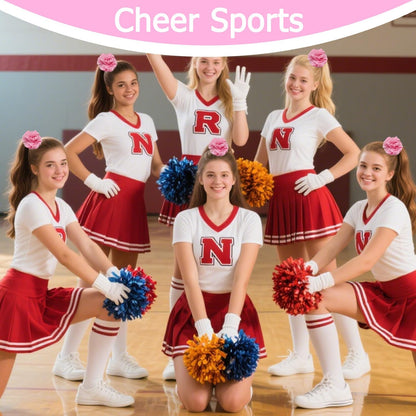 Hooshing 5PCS Pom Poms Cheerleading Shaker and Hair Ropes Wrist Ties with Poms for Cheerleader Girls Sports Spirits Rewards Cheer in Party Festival