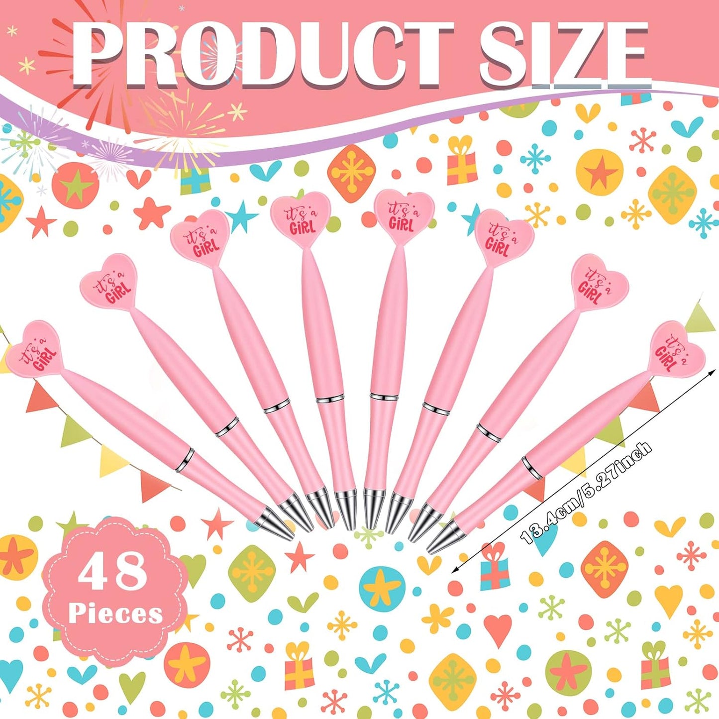 Outus 48 Pcs Pink Baby Shower Pens Bulk Ballpoint Pens It's a Girl Favors Supplies for Guests Baby Shower Birth Announcement Gifts