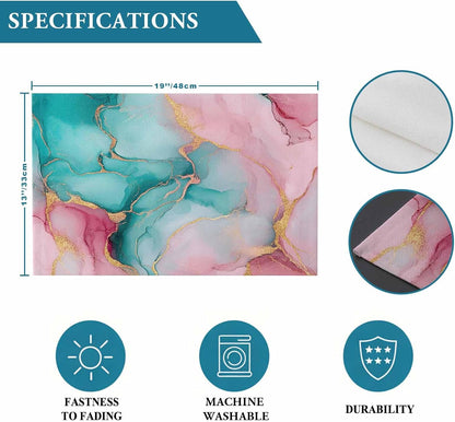 Water Pink Marble Placemat Set of 4 Non-Slip Placemats for Dining Table Abstract Art Washable Table Mats, Heat Resistant Kitchen Table Mats for Party, Dining Room & Home Decor